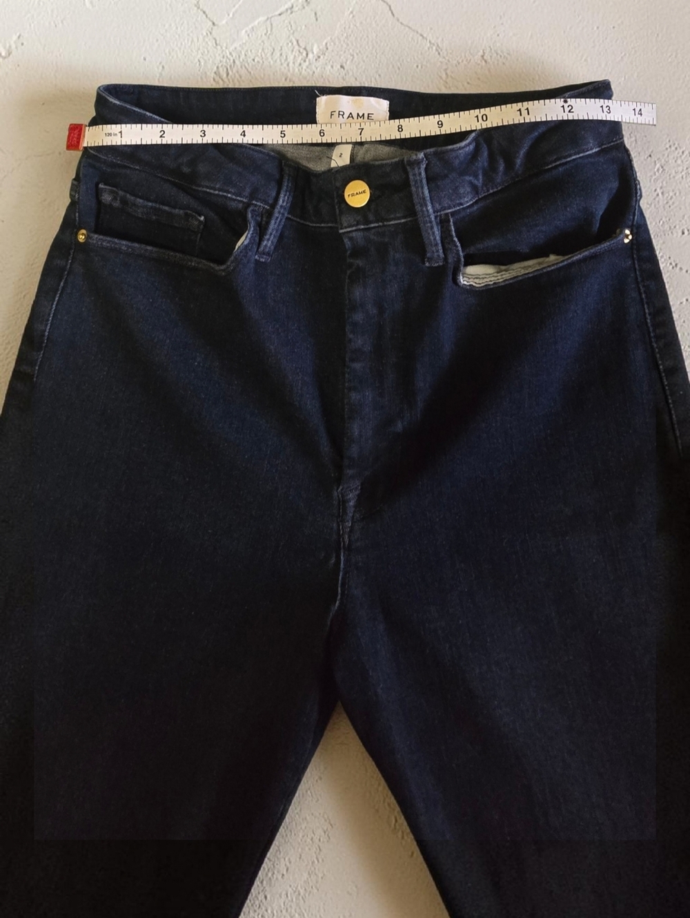 Frame Le One Flare Jeans in Keller Size 2 - 34" Inseam Long Dark Wash - Picture 7 of 12